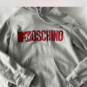 Moschino Light Grey Hooded Sweatshirt with Black Logo Detail